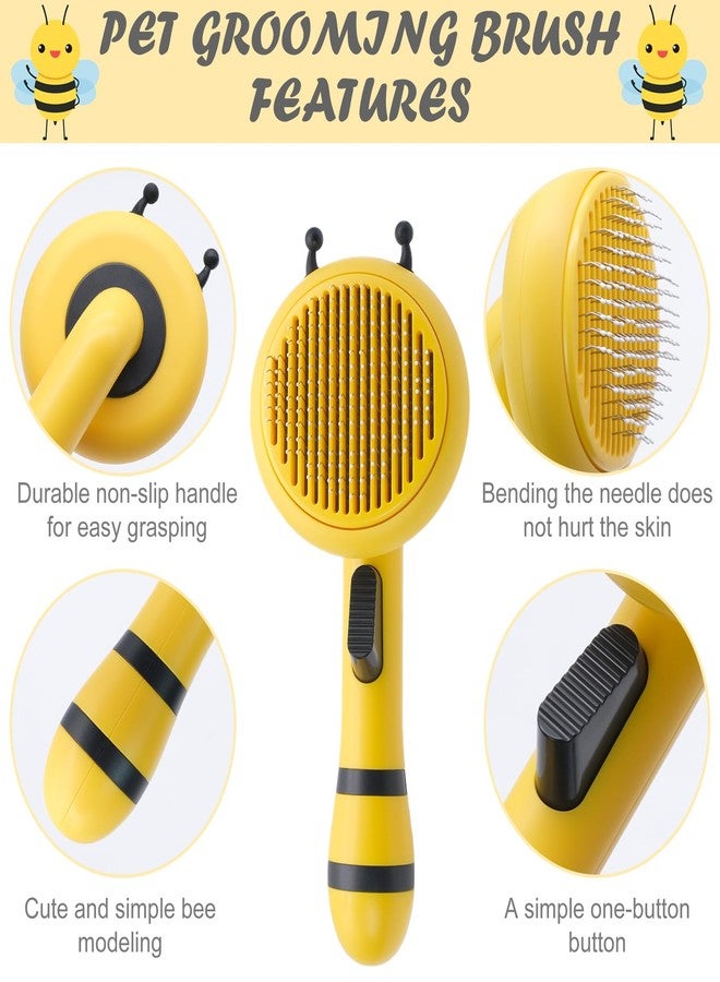 ZIBUYU® Dog and Cat Grooming Brush Slicker Hair Comb Honey Bee Design, Pet Hair Shedding Brush for Dogs & Cats with Massage Function, Easy Clean Button, Comfortable Grip Stainless Steel Bristles - Image 3